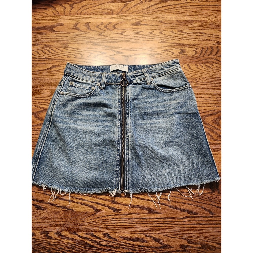 Free People We the Free Denim Mini Skirt Womens 26 Zip Up Medium Wash Raw Hem